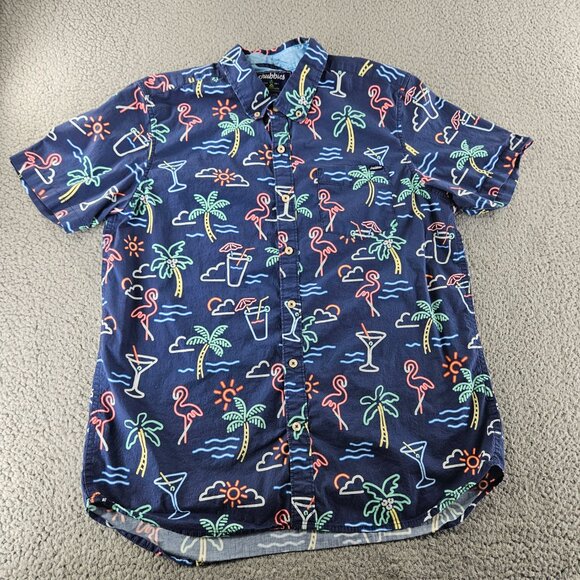 Chubbies Shirt Mens Large Flamingo Palm Tree Cocktail Summer Party Casual Beach - Picture 1 of 13